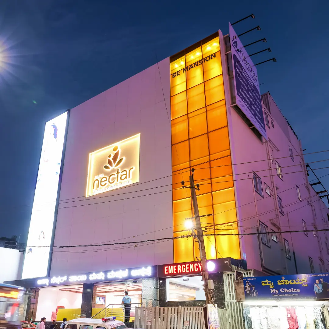 Extenal Elevation Night View of Nectar Mother & Child Hopsital, Konakunte